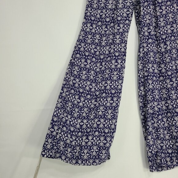 Decree Pants Pull-On Straight Leg Blue White Summer Boho Flowy Size Small - Picture 4 of 9